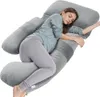 A pregnant woman is sleeping on a large, gray pregnancy pillow. Podgląd zdjęcia produktu