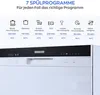 A diagram showing the different wash programs of a dishwasher, with icons, names, durations, and temperatures. Below is a close-up of the dishwasher's control panel. Produktbild-Vorschau