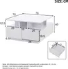 A diagram showing the dimensions of a white coffee table, with a separate inset showing the dimensions of a drawer. Podgląd zdjęcia produktu