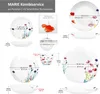 Diagrams and close-ups of a porcelain dinnerware set with a floral pattern, showing dimensions and details. Produktbild-Vorschau