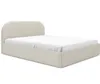 A beige upholstered bed with a white fitted sheet, shown from a side angle against a white background. Anteprima dell’immagine prodotto