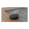A black robot vacuum cleaner is shown transitioning from a wooden floor to a gray carpet, with a measurement graphic indicating a 2cm (0.8in) transition capability. Podgląd zdjęcia produktu