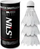 A can of badminton shuttlecocks and three shuttlecocks stacked on top of each other. Voir les images du produit