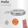 A diagram showing the dimensions of small round magnets, with a comparison to a coin and a finger. Náhled obrázku produktu