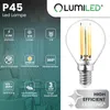 A marketing image for a P45 LED lamp, showing product specifications and a clear image of the lamp. Produktbild-Vorschau