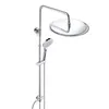 A chrome shower system with a large rain shower head and a handheld shower head, displayed against a white background. Produktbild-Vorschau