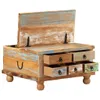 A wooden chest with drawers and an open lid, displayed on a white background. Produktbild-Vorschau