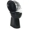 A black toilet with the lid and seat shown in multiple positions to indicate soft-close functionality. Produktbild-Vorschau