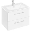 A white bathroom vanity with a sink and faucet. Produktbild-Vorschau