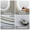 A collage of four images showcasing different features of an LED bathroom mirror. Produktbild-Vorschau