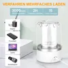 A portable blender is shown with various charging options and feature callouts. Produktbild-Vorschau