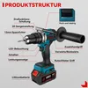 A diagram showing the features of a cordless impact drill. Voir les images du produit
