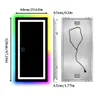 Diagram showing the dimensions and back of an LED bathroom mirror with RGB lighting. Produktbild-Vorschau