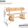 A rustic wooden garden bench with dimensions indicated. Produktbild-Vorschau