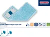 A close-up of a blue mop head with a white attachment, presented on a white background with marketing icons and text. Produktbild-Vorschau