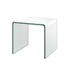 A clear, studio shot of a U-shaped glass side table against a white background. Produktbild-Vorschau