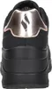 A close-up rear view of a black Skechers sneaker with a rose gold heel accent. Náhled obrázku produktu