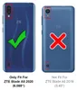 Two phone backs are shown, one with a green checkmark and text indicating it fits a ZTE Blade A5 2020, and another with a red X and text indicating it does not fit a ZTE Blade A5 2019. Náhled obrázku produktu