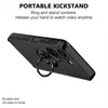 A black phone case with a ring stand is shown at an angle against a white background. Produktbild-Vorschau