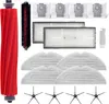 A collection of cleaning accessories for a robot vacuum cleaner, including brushes, filters, mop pads, and dust bags, laid out on a white background. Produktbild-Vorschau