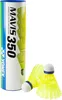 A tube of YONEX Mavis 350 badminton shuttlecocks with two shuttlecocks in the foreground. Produktbild-Vorschau