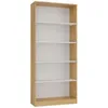 A tall, narrow bookshelf with a light wood frame and white shelves, shown against a white background.