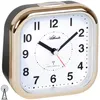 A close-up studio shot of a square alarm clock with a gold bezel and black casing. Produktbild-Vorschau