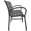A side view of a black metal garden bench. Produktbild-Vorschau