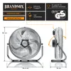 Product marketing image showing a floor fan with dimensions and feature callouts. Náhled obrázku produktu