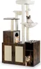 A multi-level cat tree with various platforms, hammocks, scratching posts, and enclosed spaces, featuring three cats interacting with it. Voir les images du produit