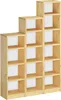 A wooden bookshelf with a stepped design, shown against a white background. Produktbild-Vorschau