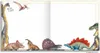 An illustration of various dinosaurs on a white background, with a blank space for text or drawing. Anteprima dell’immagine prodotto