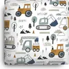 A pattern of construction vehicles and trees on a white background. Náhled obrázku produktu
