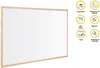 A whiteboard with a wooden frame, shown from a slight angle, with feature icons on the right side. Voir les images du produit
