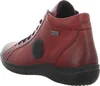 A red leather shoe with black laces and sole, shown from the side. Produktbild-Vorschau