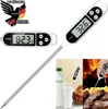 A digital thermometer is shown in multiple contexts including use with food and liquids, and a close-up of the device. Produktbild-Vorschau