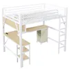 A white metal loft bed with an integrated desk and shelving unit. Anteprima dell’immagine prodotto