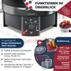 A close-up marketing image of a KESSER Einkochautomat, showcasing its features and operation with text overlays and product accessories. Produktbild-Vorschau