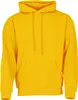 A plain yellow hoodie is shown against a white background.