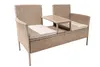 A modern garden bench made of polyrattan with a built-in table. Produktbild-Vorschau