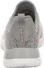 The back view of a gray and pink Skechers sneaker. Voir les images du produit