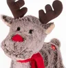 A close-up of a plush reindeer toy with a red nose and scarf. Podgląd zdjęcia produktu
