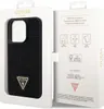 A black Guess phone case is displayed inside its packaging, with the packaging open to reveal the product and information on the inside flap. Produktbild-Vorschau