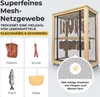 A drying cabinet with various food items hanging inside, along with images of meat, sausage, fish, and cheese. Produktbild-Vorschau