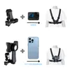 Collage showing how to attach a camera or smartphone to a chest harness. Náhľad obrázku produktu