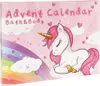 A pink advent calendar with a unicorn illustration and rainbow elements. Produktbild-Vorschau