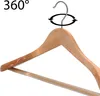 A wooden clothes hanger shown from a close-up perspective. Produktbild-Vorschau
