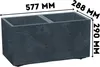 A dark gray, rectangular planter with two compartments, shown with dimensions indicated by text and arrows. Podgląd zdjęcia produktu