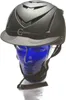 A gray equestrian helmet is displayed on a blue mannequin head against a white background. Produktbild-Vorschau