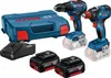 A set of Bosch power tools, including a drill and an impact driver, along with batteries, a charger, and a carrying case. Produktbild-Vorschau